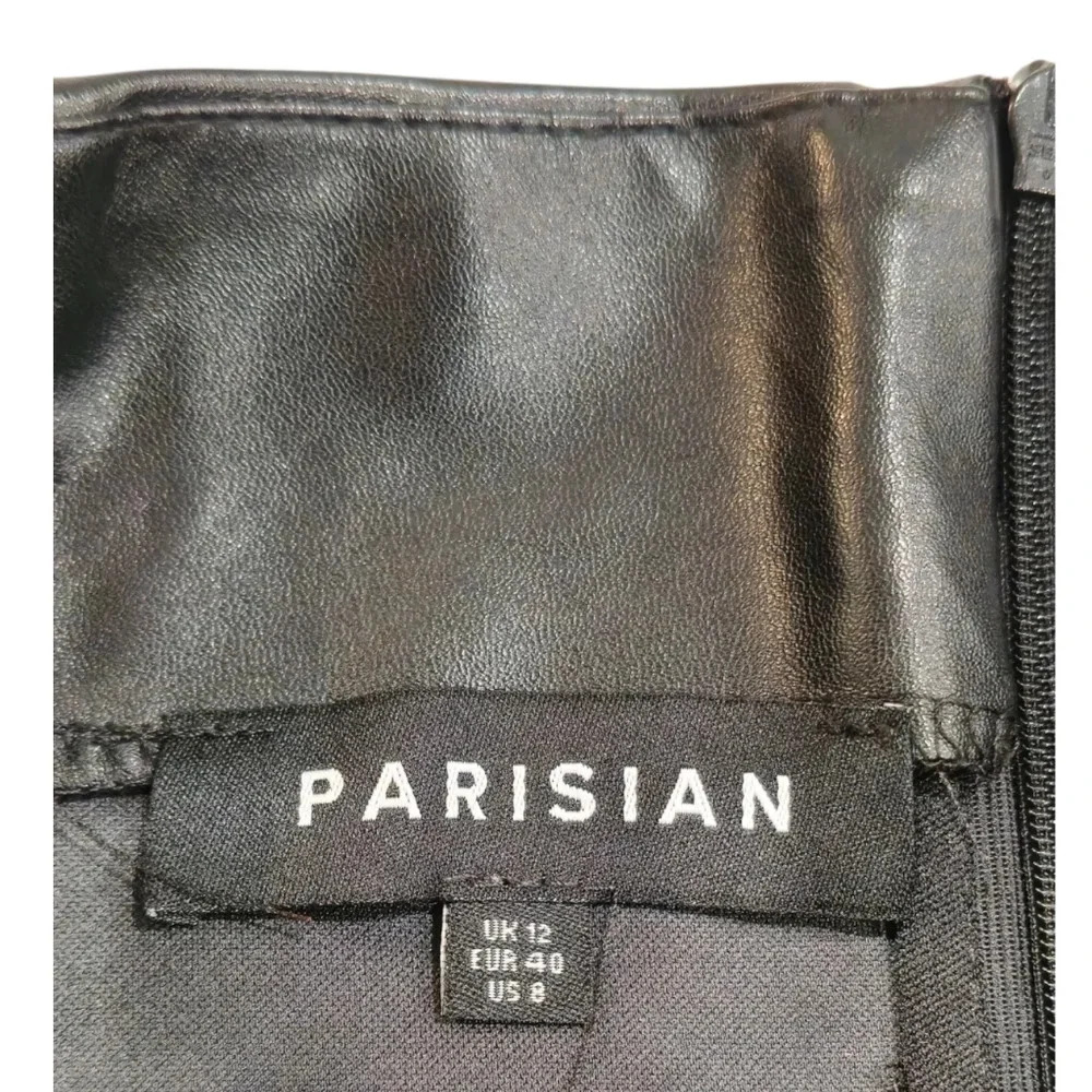 Parisian Black High Waisted Faux Leather Side Lace Up Mini Skirt Size 12 - Picture 3 of 9
